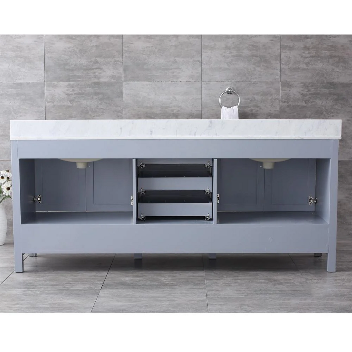 Jacques 84 in. Bathroom Freestanding Bathroom Vanity With Undermount Ceramic Sink, White Carrara Marble