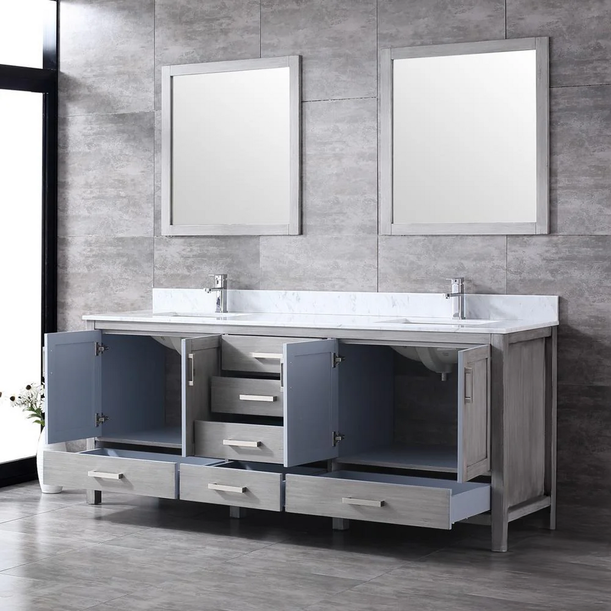 Jacques 84 in. Bathroom Freestanding Bathroom Vanity With Undermount Ceramic Sink, White Carrara Marble