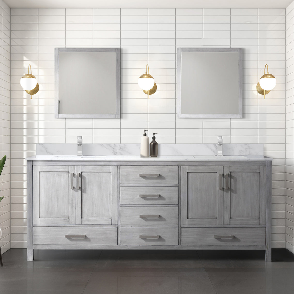 Jacques 84 in. Bathroom Freestanding Bathroom Vanity With Undermount Ceramic Sink, White Carrara Marble