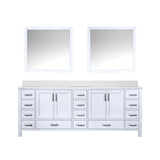 Jacques 84" White Double Vanity, White Quartz Top, White Square Sinks and 34" Mirrors