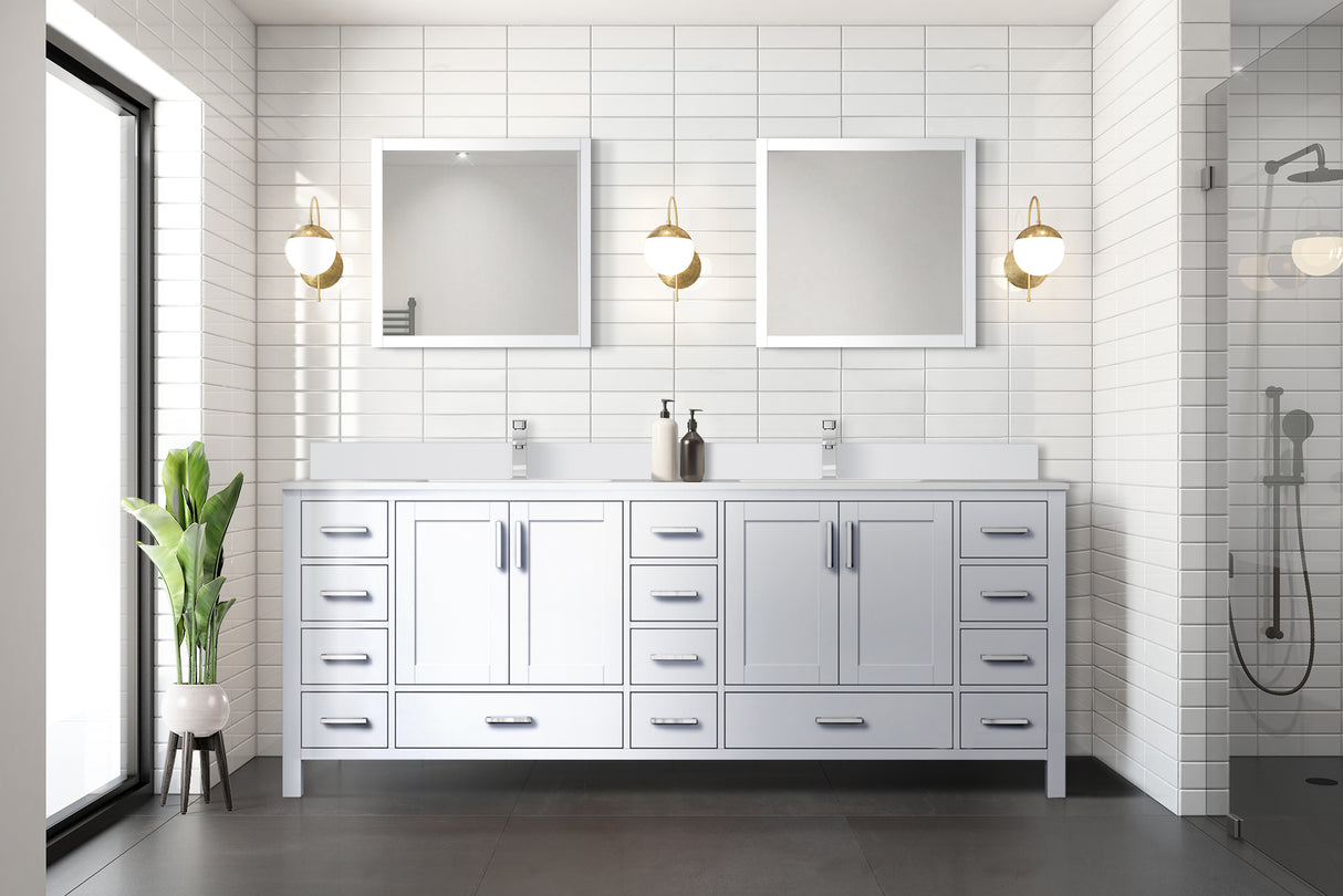 Jacques 84 in. Freestanding Bathroom Vanity with White Quartz Top, White Square Sink