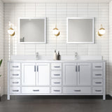 Jacques 84" White Double Vanity, White Quartz Top, White Square Sinks and 34" Mirrors w/ Faucets