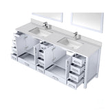 Jacques 84" White Double Vanity, White Quartz Top, White Square Sinks and 34" Mirrors w/ Faucets