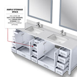 Jacques 84" White Double Vanity, White Quartz Top, White Square Sinks and 34" Mirrors