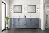 Jacques 84" Dark Grey Double Vanity, White Quartz Top, White Square Sinks and 34" Mirrors