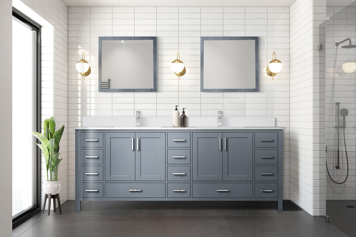 Jacques 84 in. Freestanding Bathroom Vanity with White Quartz Top, White Square Sink
