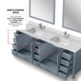 Jacques 84" Dark Grey Double Vanity, White Quartz Top, White Square Sinks and 34" Mirrors w/ Faucets
