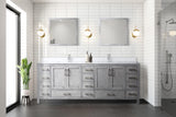 Jacques 84" Distressed Grey Double Vanity, White Quartz Top, White Square Sinks and 34" Mirrors w/ Faucets