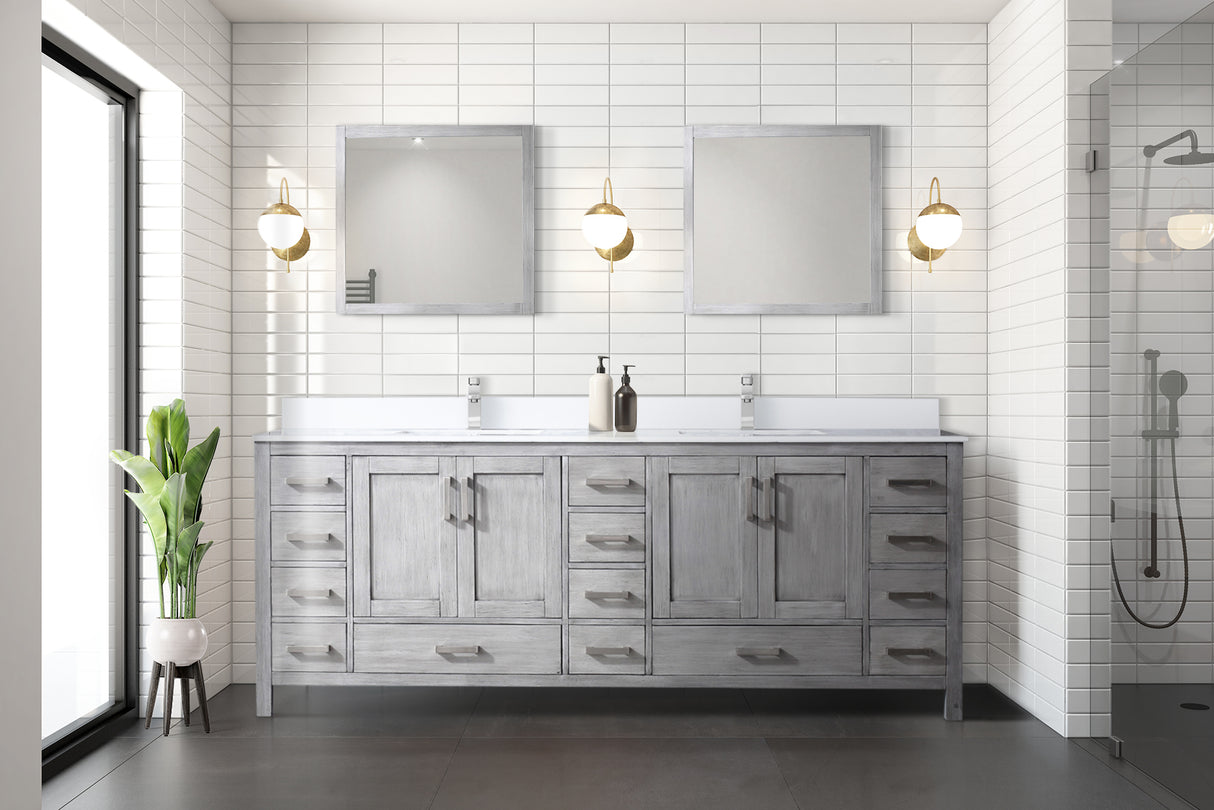 Jacques 84 in. Freestanding Bathroom Vanity with White Quartz Top, White Square Sink