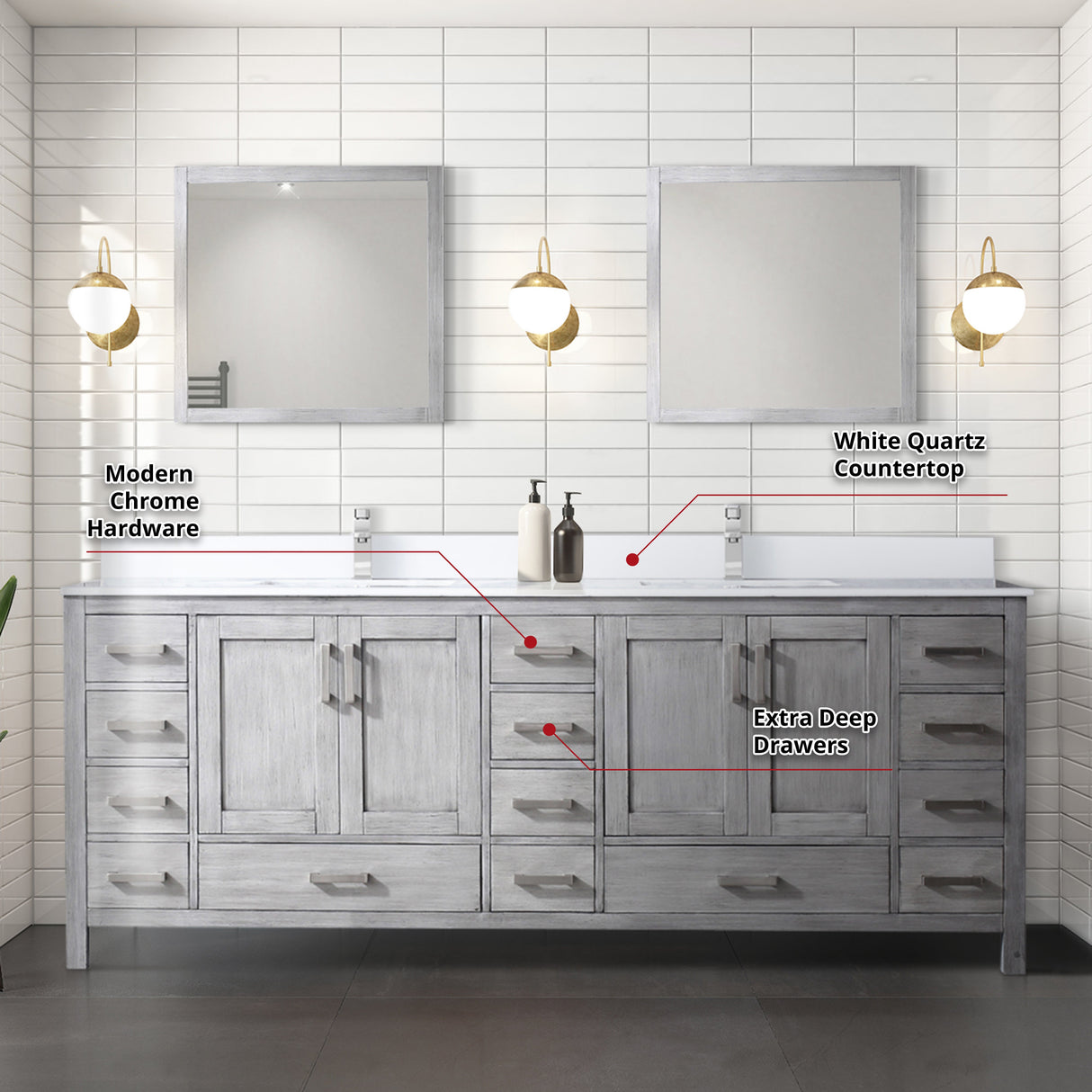Jacques 72 in. Freestanding Bathroom Vanity with White Quartz Top, White Square Sink