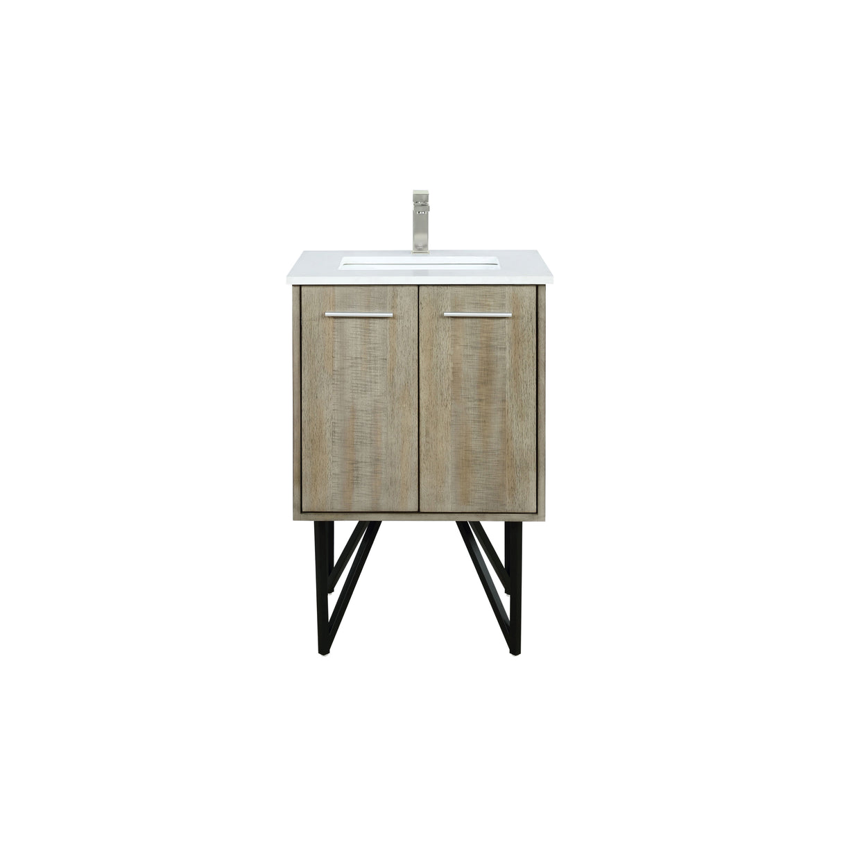 Lancy 24 in. Rustic Acacia  Freestanding Bathroom Vanity with White Quartz Top, White Square Sink, and Labaro Brushed Nickel Faucet Set