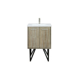 Lancy 24 in. Rustic Acacia  Freestanding Bathroom Vanity with White Quartz Top, White Square Sink, and Labaro Brushed Nickel Faucet Set
