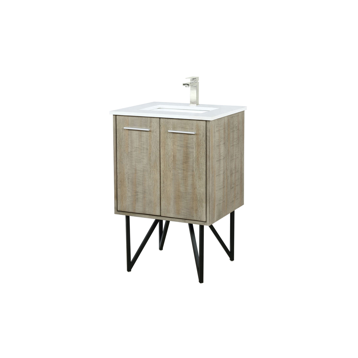 Lancy 24 in. Rustic Acacia  Freestanding Bathroom Vanity with White Quartz Top, White Square Sink, and Labaro Brushed Nickel Faucet Set