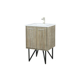 Lancy 24 in. Rustic Acacia  Freestanding Bathroom Vanity with White Quartz Top, White Square Sink, and Labaro Brushed Nickel Faucet Set