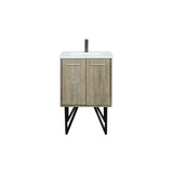 Lancy 24 in. Rustic Acacia  Freestanding Bathroom Vanity with White Quartz Top, White Square Sink, and Balzani Gun Metal Faucet Set