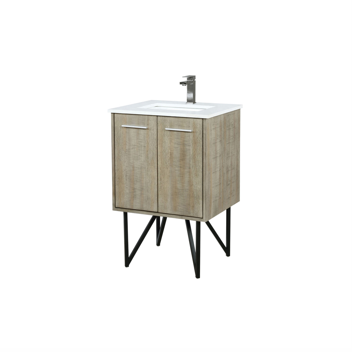 Lancy 24 in. Rustic Acacia  Freestanding Bathroom Vanity with White Quartz Top, White Square Sink, and Balzani Gun Metal Faucet Set