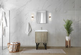Lancy 24" Rustic Acacia Bathroom Vanity, White Quartz Top, White Square Sink, Labaro Brushed Nickel Faucet Set, and 18" Frameless Mirror