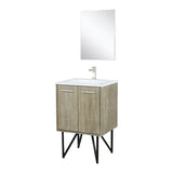 Lancy 24" Rustic Acacia Bathroom Vanity, White Quartz Top, White Square Sink, Labaro Brushed Nickel Faucet Set, and 18" Frameless Mirror