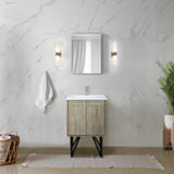 Lancy 24" Rustic Acacia Bathroom Vanity, White Quartz Top, White Square Sink, and 18" Frameless Mirror