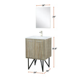 Lancy 24" Rustic Acacia Bathroom Vanity, White Quartz Top, White Square Sink, and 18" Frameless Mirror