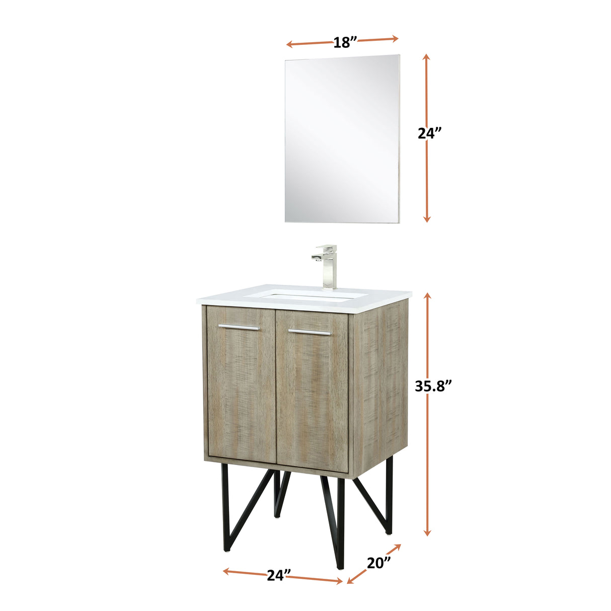 Lancy 24 in. Rustic Acacia  Freestanding Bathroom Vanity with White Quartz Top, White Square Sink, and Labaro Brushed Nickel Faucet Set