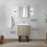 Lancy 24" Rustic Acacia Bathroom Vanity, White Quartz Top, White Square Sink, and 18" Frameless Mirror