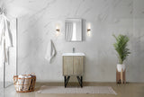 Lancy 24" Rustic Acacia Bathroom Vanity, White Quartz Top, White Square Sink, Monte Chrome Faucet Set, and 18" Frameless Mirror
