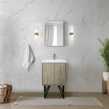Lancy 24" Rustic Acacia Bathroom Vanity, White Quartz Top, White Square Sink, Monte Chrome Faucet Set, and 18" Frameless Mirror