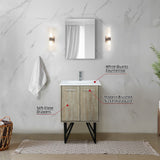 Lancy 24" Rustic Acacia Bathroom Vanity, White Quartz Top, White Square Sink, Monte Chrome Faucet Set, and 18" Frameless Mirror
