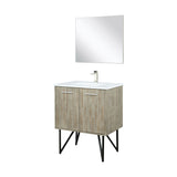 Lancy 30" Rustic Acacia Bathroom Vanity, White Quartz Top, White Square Sink, Labaro Brushed Nickel Faucet Set, and 28" Frameless Mirror