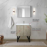Lancy 30" Rustic Acacia Bathroom Vanity, White Quartz Top, White Square Sink, and 28" Frameless Mirror