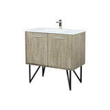 Lancy 36 in. Rustic Acacia  Freestanding Bathroom Vanity with White Quartz Top, White Square Sink, and Labaro Brushed Nickel Faucet Set