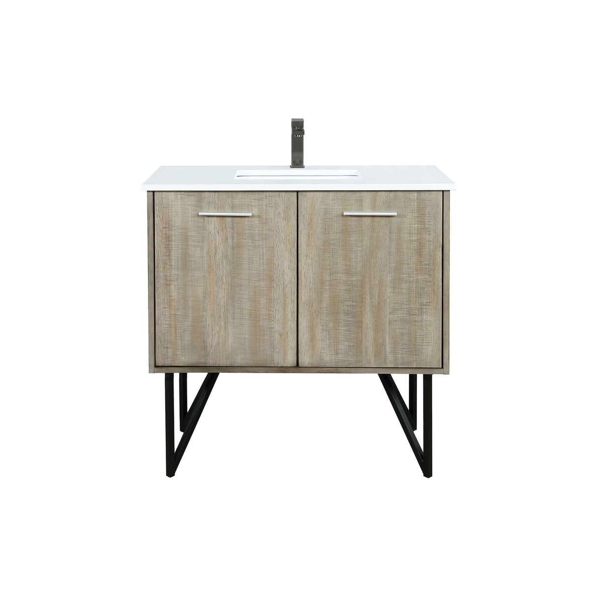 Lancy 36 in. Rustic Acacia  Freestanding Bathroom Vanity with White Quartz Top, White Square Sink, and Balzani Gun Metal Faucet Set