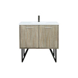 Lancy 36 in. Rustic Acacia  Freestanding Bathroom Vanity with White Quartz Top, White Square Sink, and Balzani Gun Metal Faucet Set