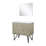 Lancy 36" Rustic Acacia Bathroom Vanity, White Quartz Top, White Square Sink, and 28" Frameless Mirror