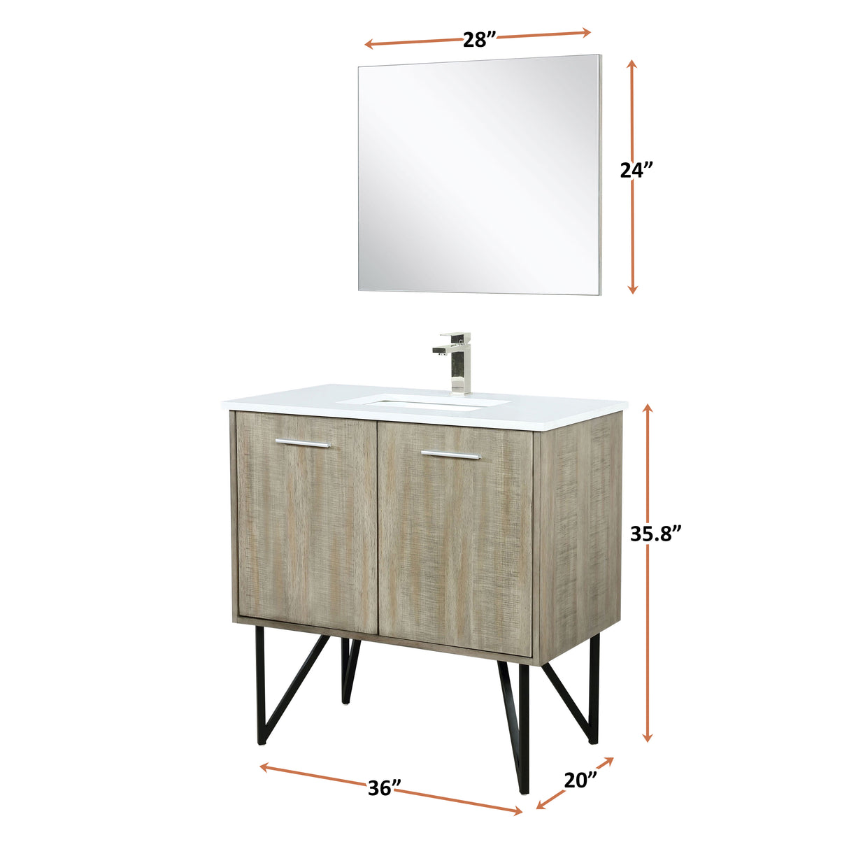 Lancy 36 in. Rustic Acacia  Freestanding Bathroom Vanity with White Quartz Top, White Square Sink, and Labaro Brushed Nickel Faucet Set