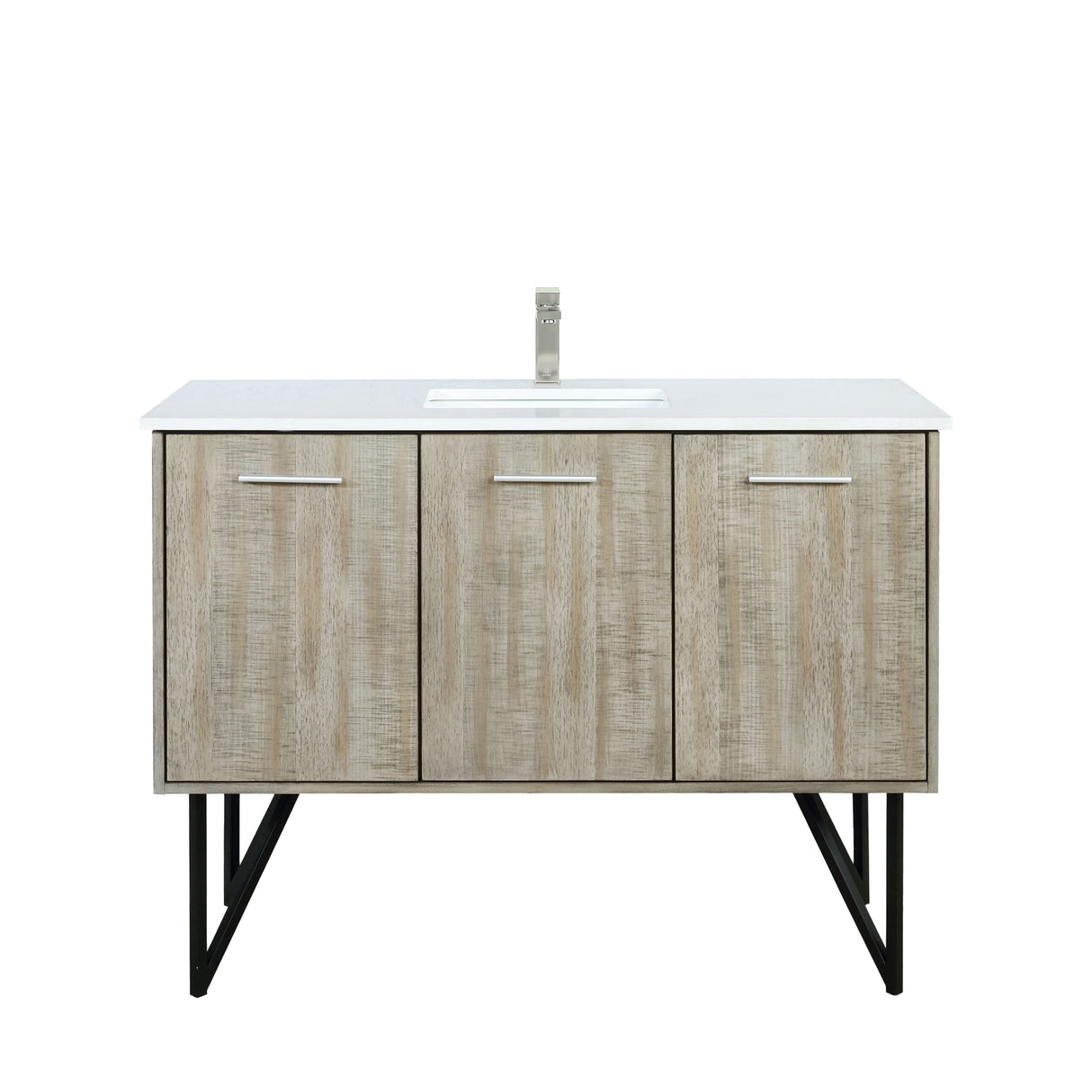 Lancy 48 in. Rustic Acacia  Freestanding Bathroom Vanity with White Quartz Top, White Square Sink, and Labaro Brushed Nickel Faucet Set