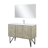 Lancy 48" Rustic Acacia Bathroom Vanity, White Quartz Top, White Square Sink, Monte Chrome Faucet Set, and 43" Frameless Mirror
