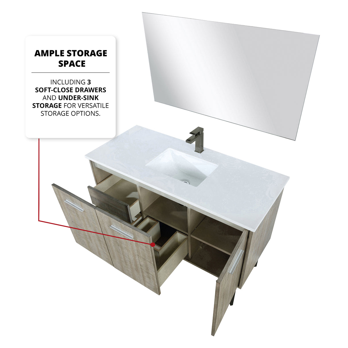 Lancy 48 in. Rustic Acacia  Freestanding Bathroom Vanity with White Quartz Top, White Square Sink, and Balzani Gun Metal Faucet Set