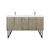 Lancy 60 in. Rustic Acacia  Freestanding Bathroom Vanity with White Quartz Top, White Square Sink, and Labaro Brushed Nickel Faucet Set