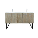 Lancy 60 in. Rustic Acacia  Freestanding Bathroom Vanity with White Quartz Top, White Square Sink, and Monte Chrome Faucet Set