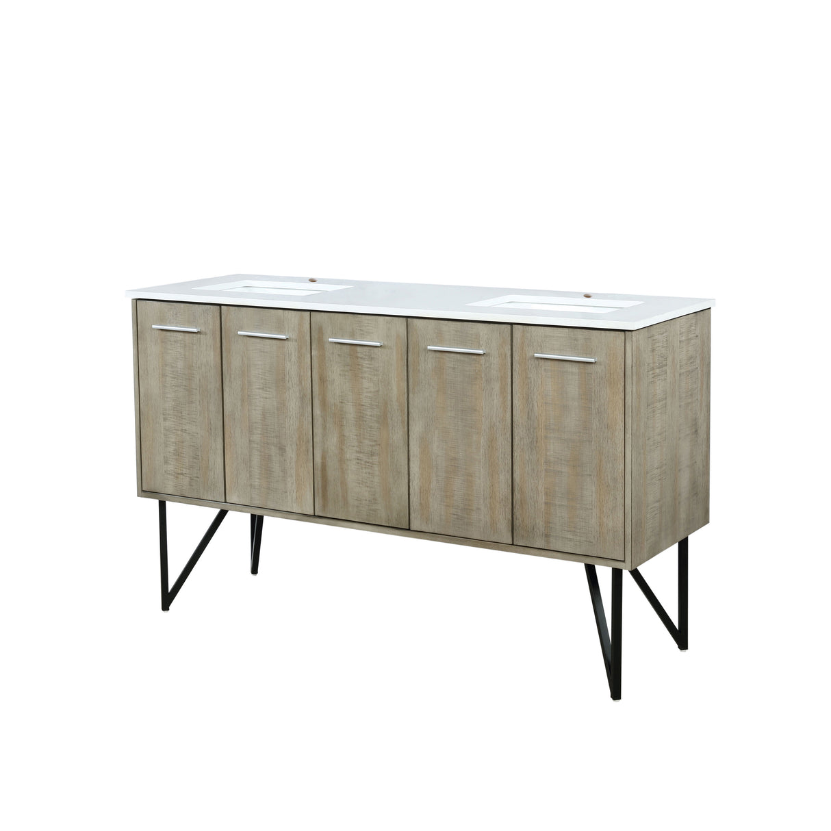 Lancy 60 in. Rustic Acacia  Freestanding Bathroom Vanity with White Quartz Top, and White Square Sink