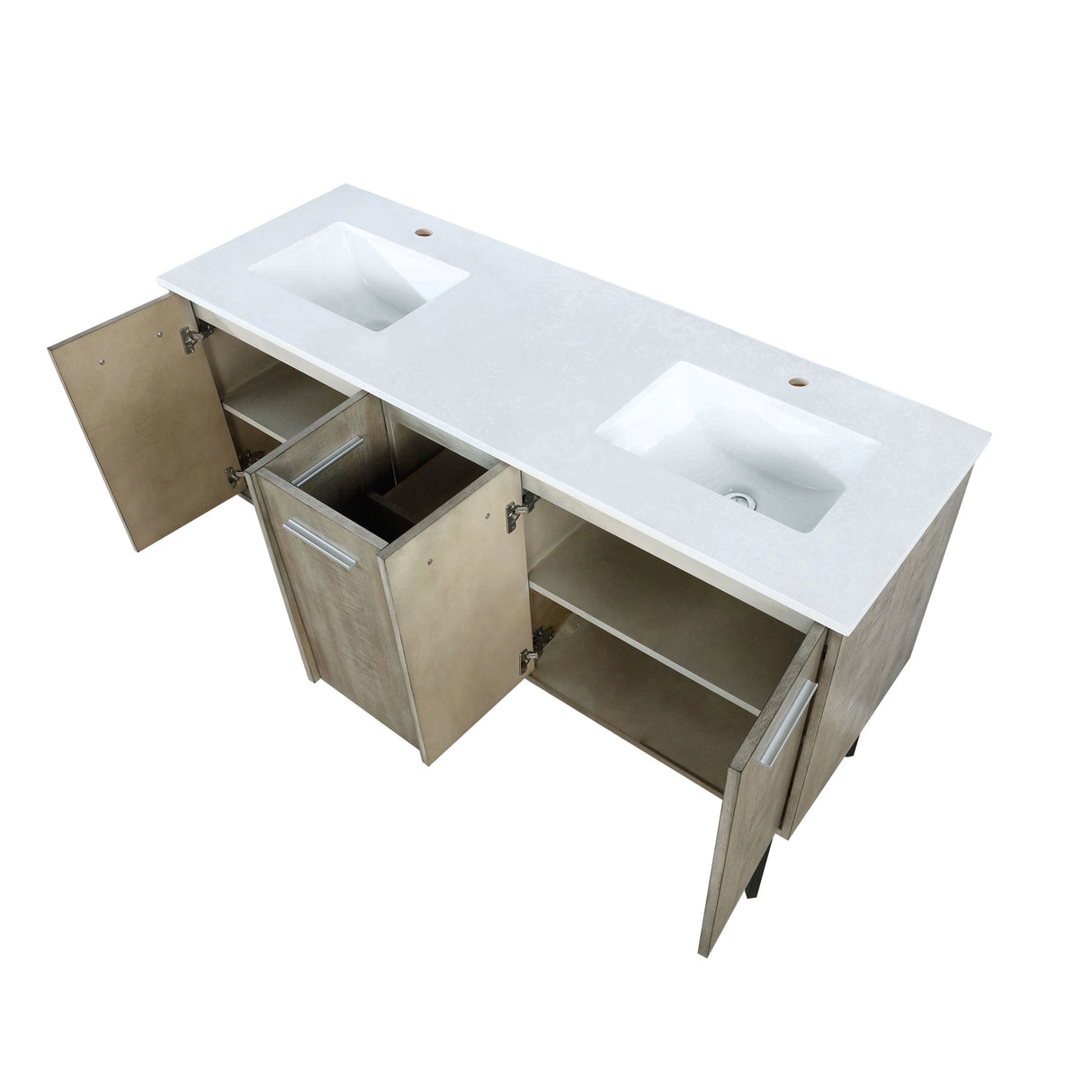 Lancy 60 in. Rustic Acacia  Freestanding Bathroom Vanity with White Quartz Top, and White Square Sink
