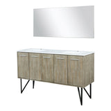 Lancy 60" Rustic Acacia Double Bathroom Vanity, White Quartz Top, White Square Sinks, and 55" Frameless Mirror