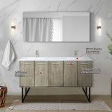 Lancy 60 in. Rustic Acacia  Freestanding Bathroom Vanity with White Quartz Top, White Square Sink, and Labaro Brushed Nickel Faucet Set