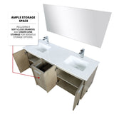 Lancy 60" Rustic Acacia Double Bathroom Vanity, White Quartz Top, White Square Sinks, Monte Chrome Faucet Set, and 55" Frameless Mirror