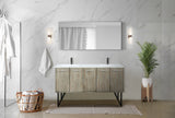 Lancy 60" Rustic Acacia Double Bathroom Vanity, White Quartz Top, White Square Sinks, Balzani Gun Metal Faucet Set, and 55" Frameless Mirror