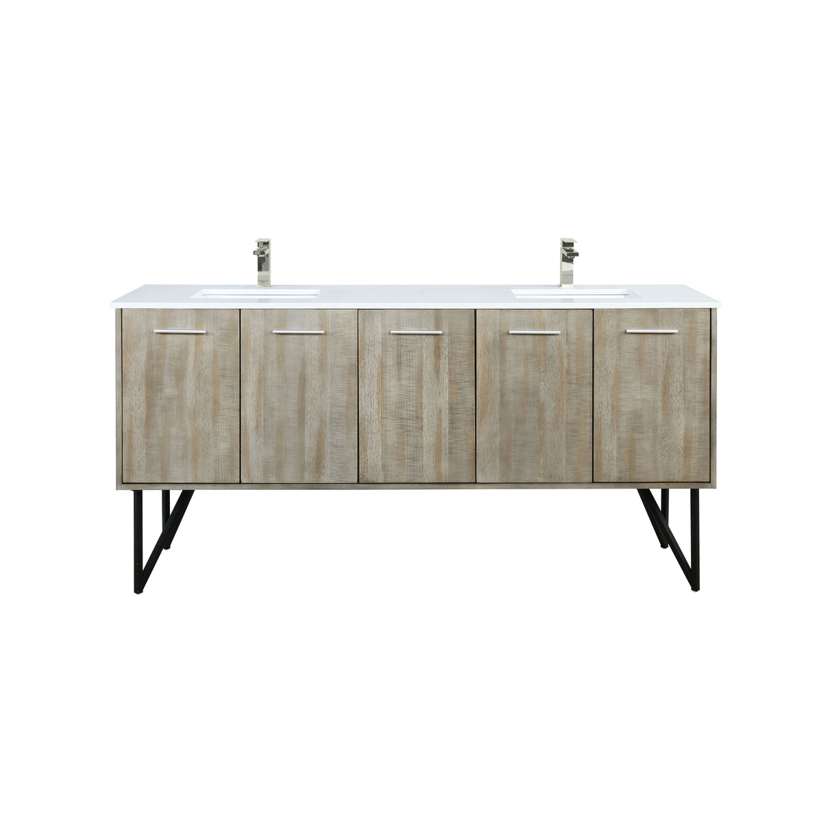 Lancy 72 in. Rustic Acacia  Freestanding Bathroom Vanity with White Quartz Top, White Square Sink, and Labaro Brushed Nickel Faucet Set