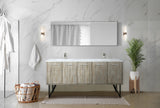 Lancy 72" Rustic Acacia Double Bathroom Vanity, White Quartz Top, White Square Sinks, Labaro Brushed Nickel Faucet Set, and 70" Frameless Mirror