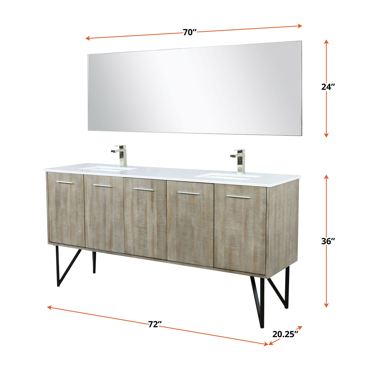 Lancy 72 in. Rustic Acacia  Freestanding Bathroom Vanity with White Quartz Top, White Square Sink, and Labaro Brushed Nickel Faucet Set